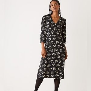 Frank & Oak The Printed Puff Sleeve dress in black size Medium